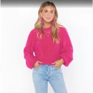 Show Me Your Mumu Hot Pink Fuzzy Sweater V-Neck Pullover - Size XS